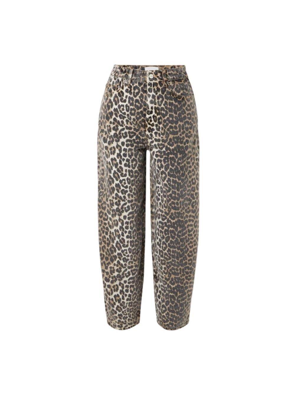 Ganni Leopard Print High-Rise Jeans in Brown and Black